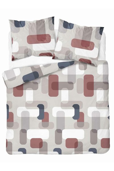 Detexpol Lenjerie de pat satinata 220x200 gri-bej cu model geometric bordo – ...