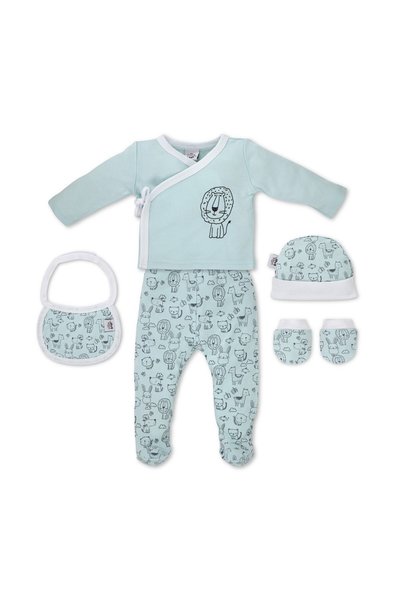 Interbaby Set bebelusi 5 piese, verde, bumbac, 0-6 luni, 56-62 CM