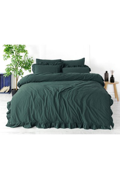 Darymex Lenjerie de pat, Stonewashed, set 3 piese, bumbac, verde inchis, 200x...