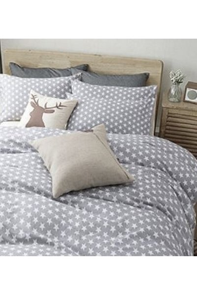 Karo Lenjerie de pat din bumbac 160x200 model 939E Stele albe pe fundal gri Nou