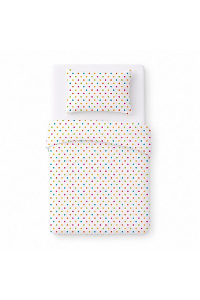 Karo Set lenjerie de pat copii, Cotton Home Kids, buline multicolore, alb, 2 ...