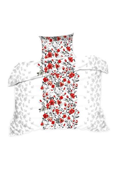 Karo Set de lenjerie de pat 140x200 flori alb rosu 1196N Classic