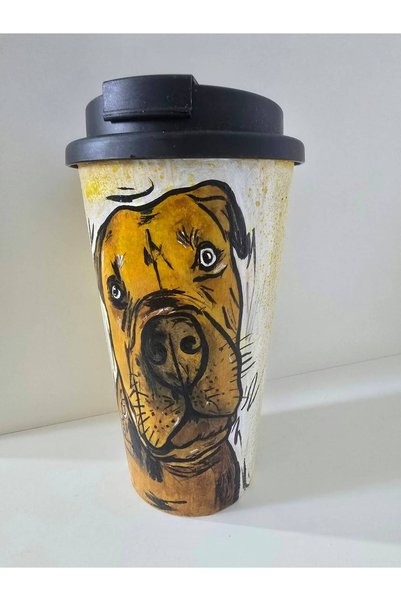 OEM Pahar To Go pictat manual – Portret de cățel, design artistic