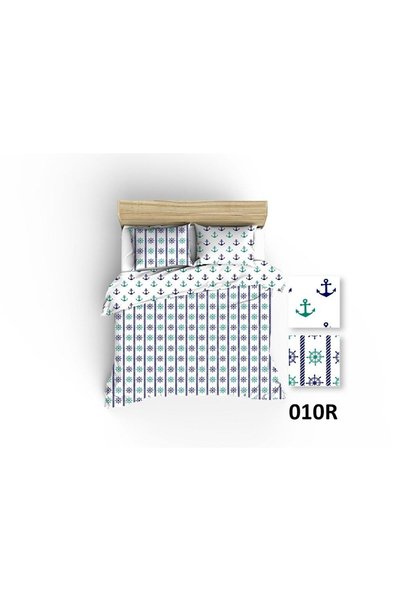 Karo Set de lenjerie de pat 90x120 R010 ancore albe carme albastru marin ment...