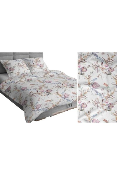 Karo Set de lenjerie de pat 160x200 alb roz bej flori deschise crengute 4295 ...