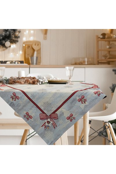 Eurofirany Fată de masă festivă 100x100 Cho 4067 albastră și roșie, cu fundiț...