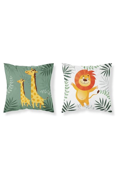 Detexpol Fata de perna din bumbac 40x40 „Girafe si leu”, alb-verde, reversibi...