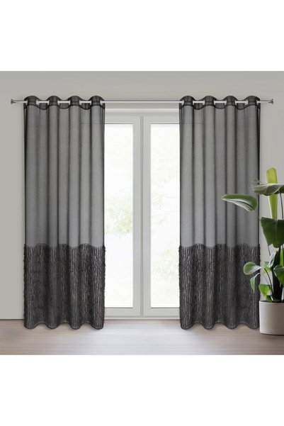 Eurofirany Perdea Eleganta MARGARET 2, neagra din etamina, cu banda decorativ...