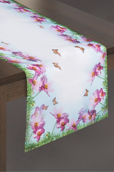 Eurofirany Fata de masa, 40x140cm, 100% poliester, model flori si fluturi