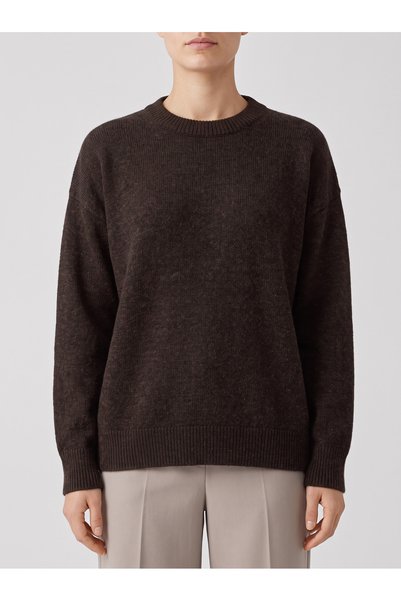 AURRARİ Women's brown crew neck knit sweater