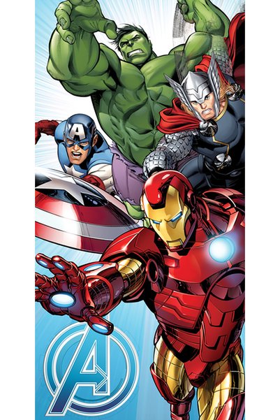 Jerry Fabrics Prosop de plaja 70x140cm bumbac, albastru deschis, Avengers, Ka...