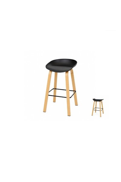 IN HOME STORE كرسي بار مودرن بقاعدة خشبية ومقعد أسود أنيق