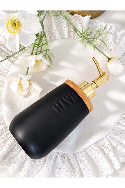 MODA OZY Bambu Stantlı 500 ml Seramik Sabunluk (Sazlık Çiçek Hediyeli) 1Adet Sabunluk