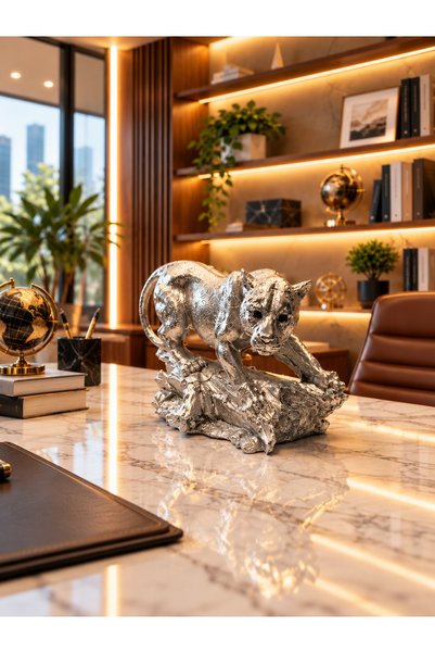 forevv Gold Panter Leopar Heykeli 30 cm Polyester Dekoratif Biblo Parlak Altı...