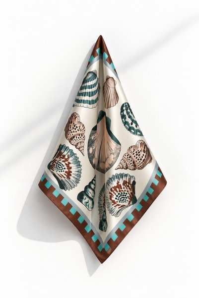 agapi Seashell Patterned Brown Satin Scarf 50X50 cm – Silky Textured Stylish ...