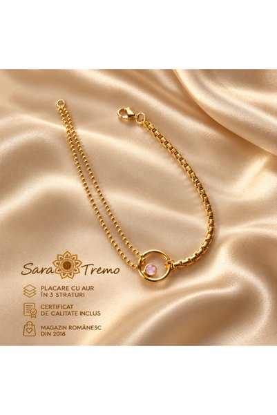SaraTremo Brățară Double Rosé Orbit cu cerc auriu și cristal roz, placată cu ...