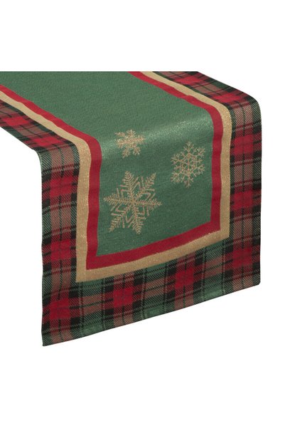 Eurofirany Fata de masa decorativa STAR 45x140 verde rosu cu carouri de zapada