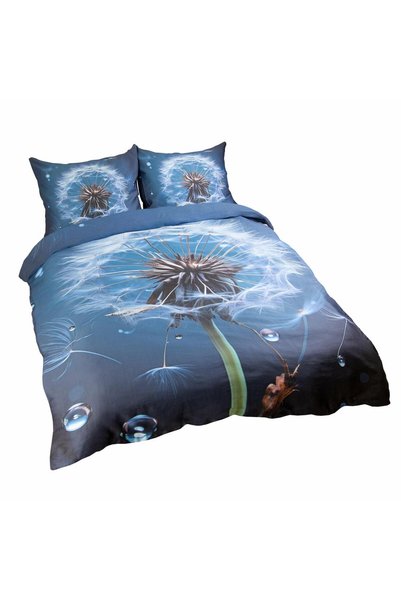 Darymex Set lenjerie de pat 220x200, Saten Bumbac, Model Digital, Albastru, 3...