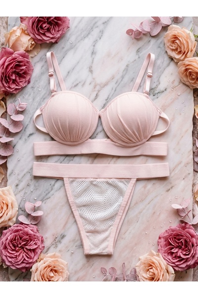 Ae Secret Desire Kadın Romantik Pembe Deniz Kabuğu Model Tül Detaylı İç Çamaşırı Takımı - Çeyizlik Sütyen Takımı 🌸