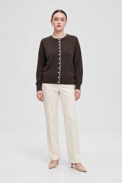 Livia Long Sleeve Knit Cardigan with Pearl Buttons