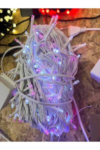 OEM Instalatie LED bicolora cu fir alb, 200 LED, 18 m, alb rece+ roz
