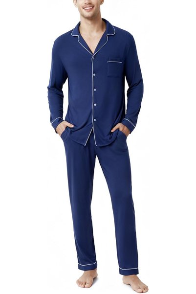 OtherMax Pijama bărbătească cu mânecă lungă, set din două piese, din bumbac, ...
