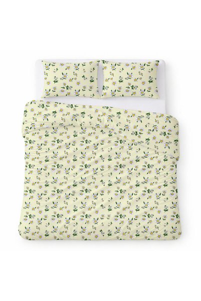 Karo Set lenjerie de pat, Karo, Cotton Home, bumbac, crem cu margarete, 200x2...