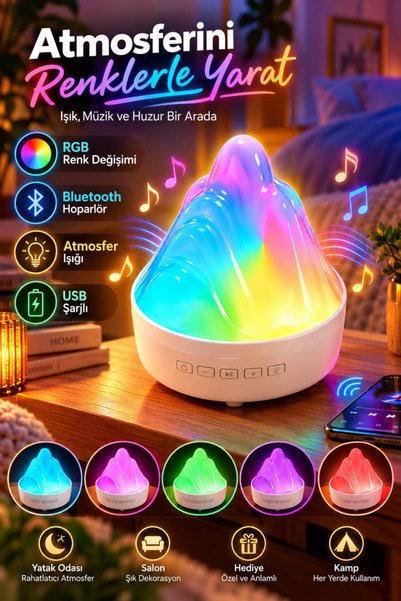 House Bird Elfeland RGB LED Alev Dağı Bluetooth Hoparlör Radyo Destekli USB Ş...