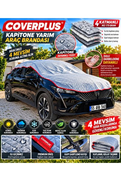CoverPlus Renault CLİO5 Uyumlu Yarım Araba Brandası Gri, Pratik Oto Branda - ...