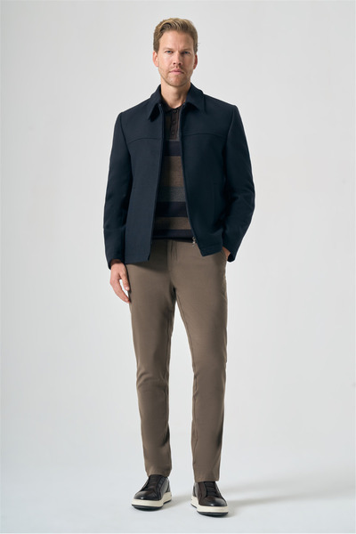 İmza Navy Blue Berber Collar Cashmere Slim Fit Flexible Coat 1007265121