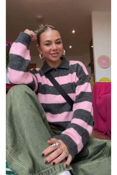 Noi Belis Polo Collar Button Detailed Striped Knitwear Sweater Aw26Kz00092