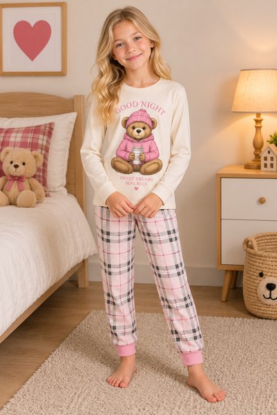 zahider 100% Cotton Girl's Waiter Boy Long-Sleeve Pajama Set