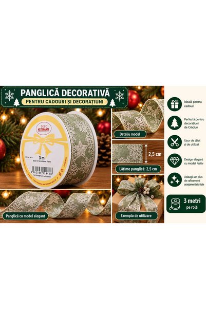 Generic Brand Panglică Decorativă Premium pentru Crăciun și Cadouri, Verde cu...