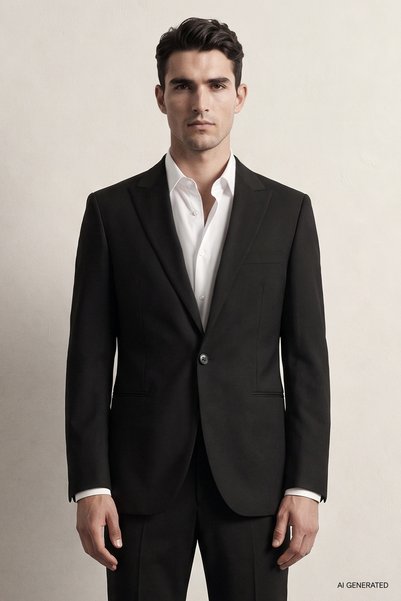 Twn Slim Fit Black Straight Suit