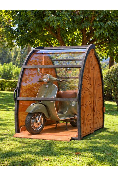 MANDU Garajino Ahşap Motosiklet Garajı – Vespa, Scooter ve Bisiklet Depolama ...