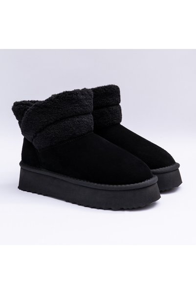 VAGAM Γυναικείες μπότες 2208, φυσικό δέρμα, τύπου UGG, Μαύρο, 40