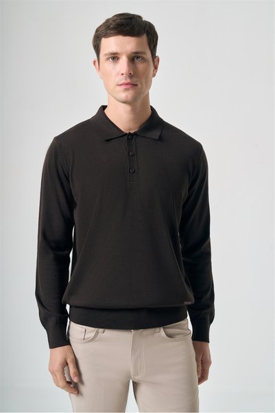 İmza Brown Polo Collar Knitted Comfort Fit Wool Knitwear 1012265207