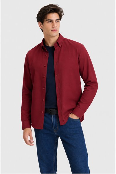 kzy giyim Men's Burgundy Slim Long Sleeve Basic Shirt