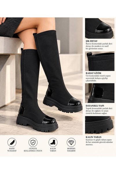 Acarbey Thick Sole Stretch Long Flexible Boots