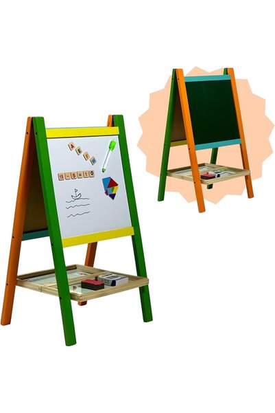 ALBADER Double-Sided Kids Chalkboard - Magnetic Whiteboard & Black Chalk Surf...