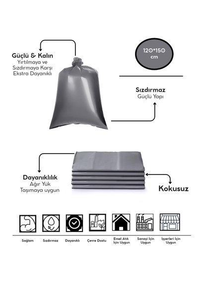 120x150 cm Dökme Çöp Poşeti Mega Boy Endüstriyel Yırtılmaya Dayanıklı Çöp Torbası 5 kg