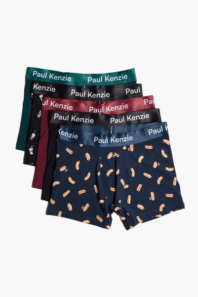 Paul Kenzie Men's 5-Pack Boxers - Menu