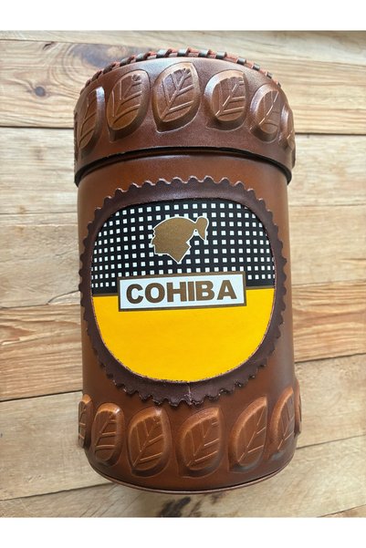 cohiba accessory Retro Puro Saklama Kutusu Habano Detaylı İçi İspanyol Sediri Nem Göstergeli Dışı Deri Kaplı Şık Tasarım 16 cm Çap 25 cm boy