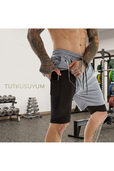 Yazar store Tutkusuyum Unisex Running and Training Sports Shorts 2 in 1
