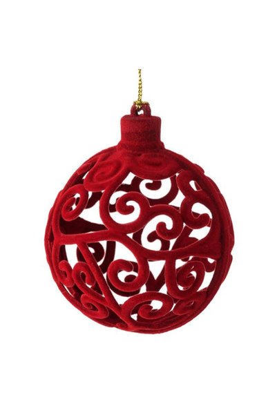 ANTBRO Ornament pentru Brad de Crăciun Glob Catifelat Roșu cu Model Perforat ...