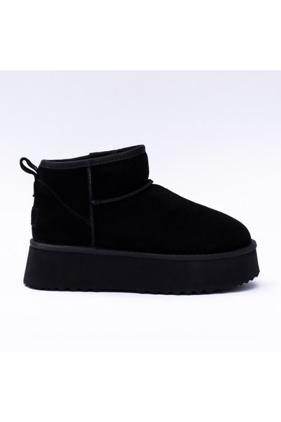 VAGAM Γυναικείες μπότες 2082, φυσικό δέρμα, τύπου UGG, Μαύρο, 40