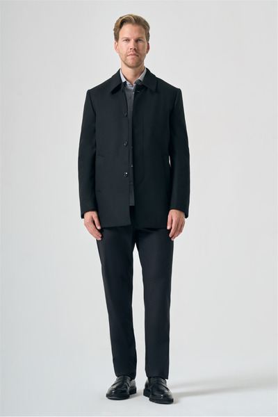 İmza Black Berber Collar Cashmere Comfort Fit Flexible Coat 1008265161