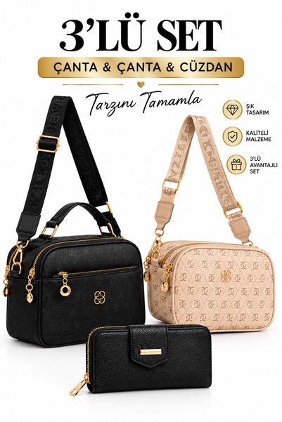 NEWISH POLO ACCESSORIES Γυναικεία μαύρη τσάντα χειρός και ώμου με τρία διαμερ...