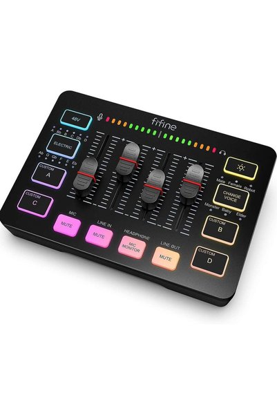 Fifine Gaming Audio Mixer, Streaming RGB PC Mixer with XLR Microphone Interfa...