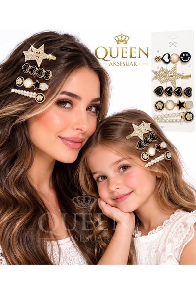 QUEEN AKSESUAR Luxury Gold Star and Pearl Decorated Hair Clip Black Gold with...